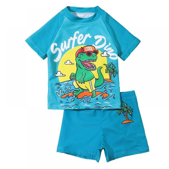 Kids Toddler Boys Beach Bathing Suit Short Sleeve Swimsuit Rash Guard UPF 50+ UV Swimwear Sets