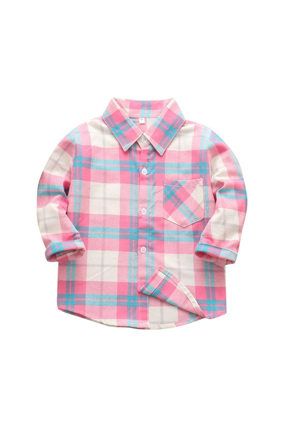 Kids Toddler Boys Girls Button Down Plaid Flannel Shirt Baby Girl Boy Pocketed Long Sleeve Shirts Casual Fall Coat