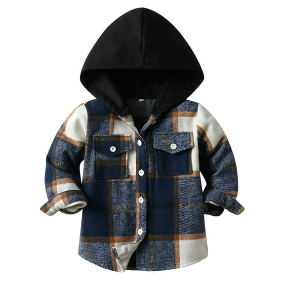 Kids Toddler Boys Girls Long Sleeve Button Down Hooded Plaid Shirt Hoodie Jacket Tops Coat Outwear Fall Clothes