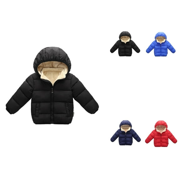 Kids Toddler Boys Girls Winter Hooded Puffer Jacket, Warm Snow Coat, Solid Color, Various Sizes