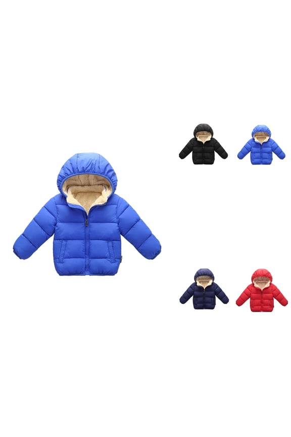 Kids Toddler Boys Girls Winter Hooded Puffer Jacket, Warm Snow Coat, Solid Color, Various Sizes