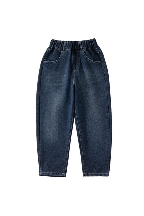 Kids Toddler Boys Jeans Adjustable Elastic Waistband Blue Loose Fit Jeans Rugged Twill Denim Playground Ready Kids Jeans Size 8-9 Years