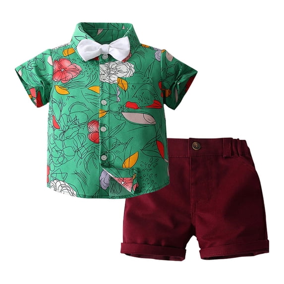 Kids Toddler Boys Shorts Set Casual British Style Suit Short Sleeved Flower Shirt Shorts Suit Two Piece Clothes Set Summer Outfits,Size 3 Years 4 Years