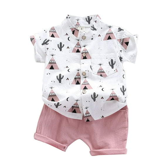 Kids Toddler Boys Shorts Set Casual Cute Cartoon Printing Solid Color Shorts Lapel Short Sleeve T Shirt Two Piece Clothes Set Summer Outfits,Size 12 Months 18 Months