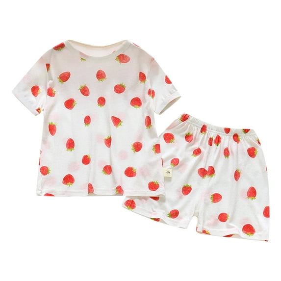 Kids Toddler Boys Shorts Set Casual Girls Short Sleeve Cartoon Strawberry Dinosaur Prints Tops Shorts Two Piece Clothes Set Summer Outfits,Size 18 Months 24 Months