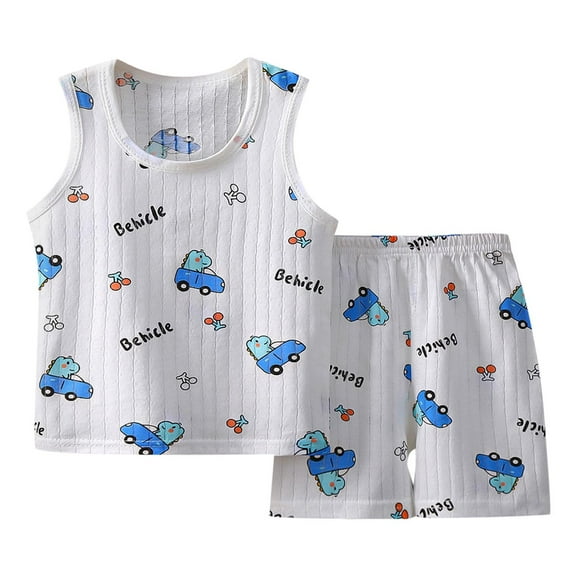 Kids Toddler Boys Shorts Set Casual Girls Sleeveless Ren Cartoon Car Tops Shorts Two Piece Clothes Set Summer Outfits,Size 18 Months 24 Months