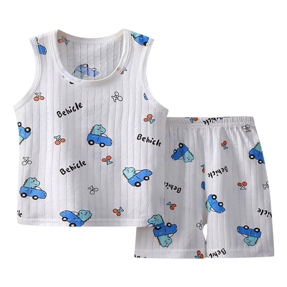 Kids Toddler Boys Shorts Set Casual Girls Sleeveless Ren Cartoon Car Tops Shorts Two Piece Clothes Set Summer Outfits,Size 3 Years 4 Years