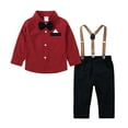 thumbnail image 1 of Kids Toddler Boys Shorts Set Casual Long Sleeve Red Shirt Tops Pants With Tie Gentleman Two Piece Clothes Set Summer Outfits,Size 12 Months 18 Months, 1 of 7