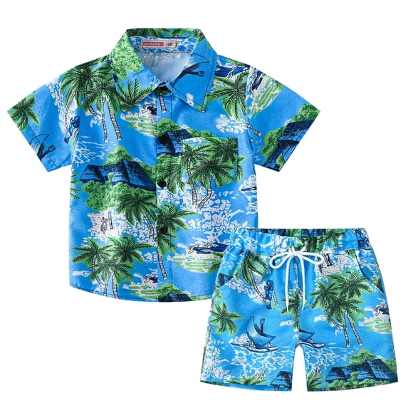 Kids Toddler Boys Shorts Set Casual Short Sleeve Coconut Tree Prints Tops Shorts Set Two Piece Clothes Set Summer Outfits,Size 2 Years 3 Years