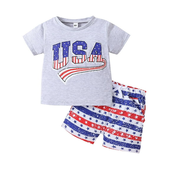 Kids Toddler Boys Shorts Set Casual Sleeve Girls T Set 1 To 6 Years Short Day Tops Shirt Independe Two Piece Clothes Set Summer Outfits,Size 5 Years 6 Years