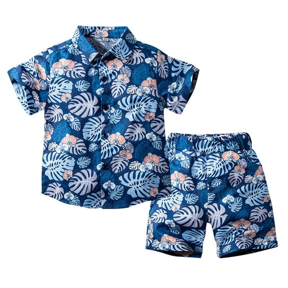 Kids Toddler Boys Shorts Set Casual Tropical Print Shirt Beach Pants Seaside Travel Set Two Piece Clothes Set Summer Outfits,Size 4 Years 5 Years
