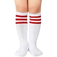 thumbnail image 1 of Kids Toddler Cotton Three Stripes Sport Soccer Team Socks Uniform Tube Cute Knee High Stocking for Boys Girls, 1 of 5