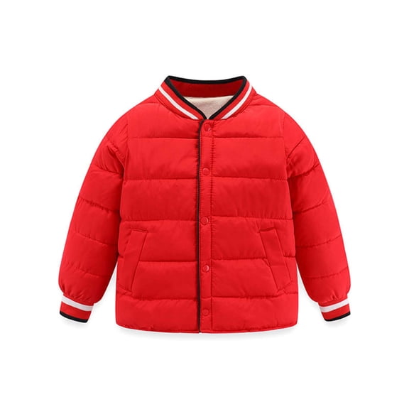 Kids Toddler Down Jacket Collarless Button Up Thick Sherpa Fleece Lined Warm Winter Coats for Boys Girls 1-10T (8-10 Years, Red)