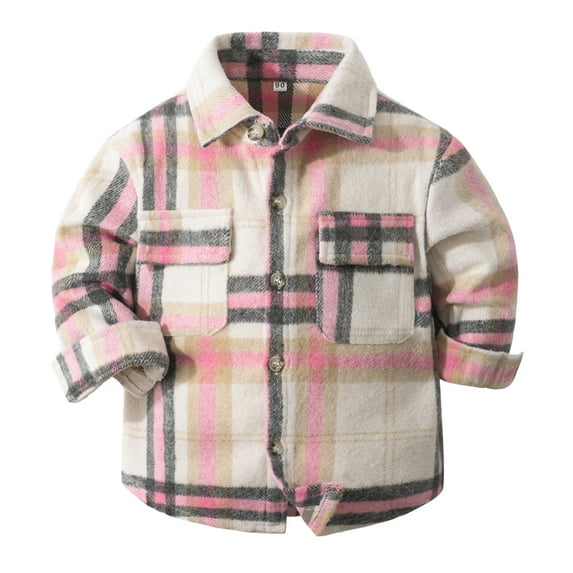 Kids Toddler Flannel Jacket Plaid Long Sleeve Lapel Button Down Shacket Baby Boys Girls Shirt Top Coat Outwear Pink Kids Homewear 12 Months-18 Months