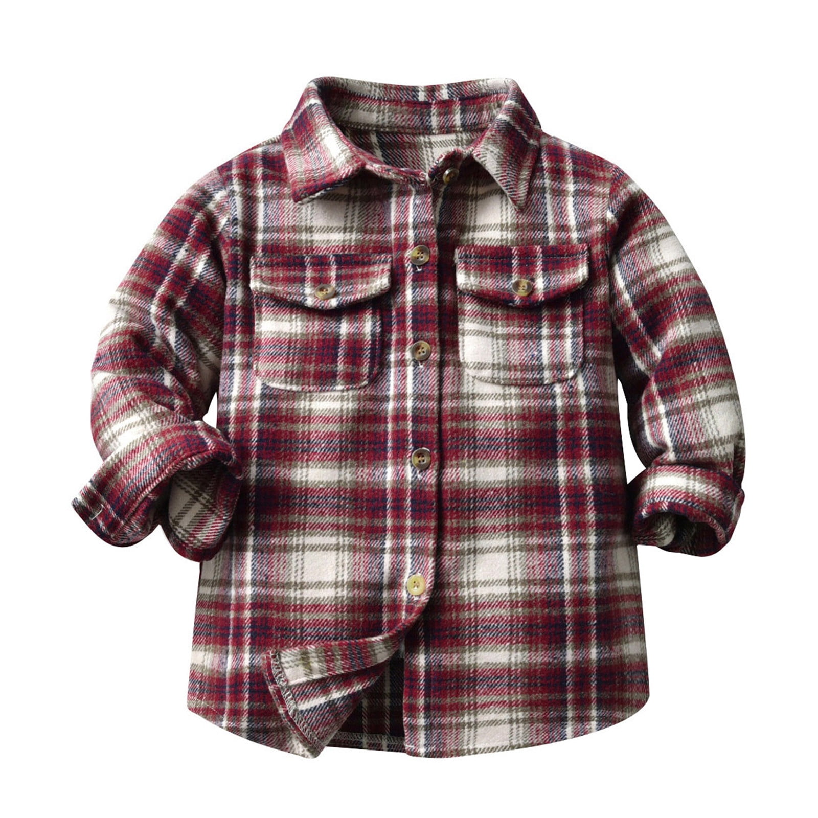 Kids Toddler Flannel Shirt Jacket Plaid Long Sleeve Lapel Button Down