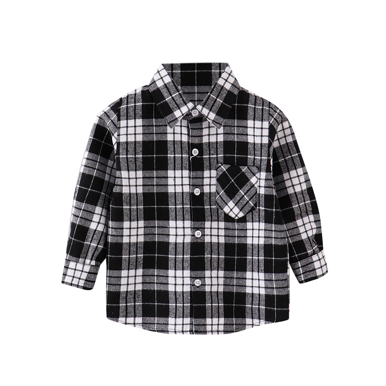 Kids Toddler Flannel Shirt Jacket Plaid Long Sleeve Lapel Button Down