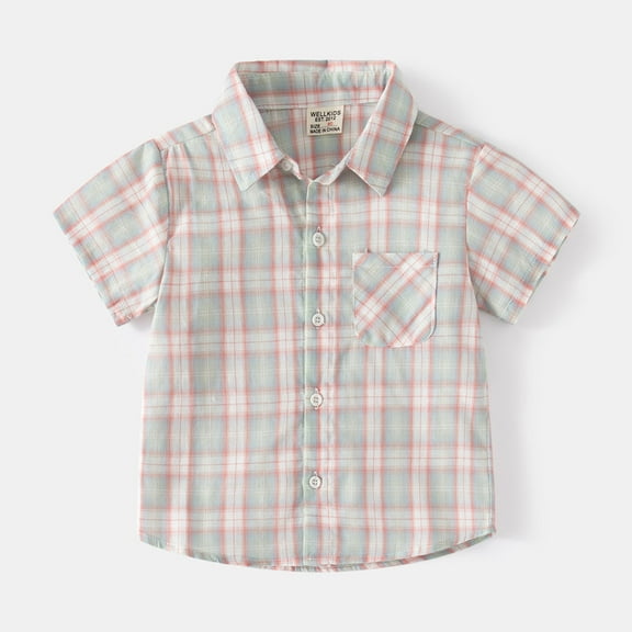Kids Toddler Flannel Shirt Jacket Plaid Short Sleeve Lapel Button Down Shacket Baby Boys GirlsToddler Clothes Shorts Top Outwear Youth (12-18 Months, Grey)