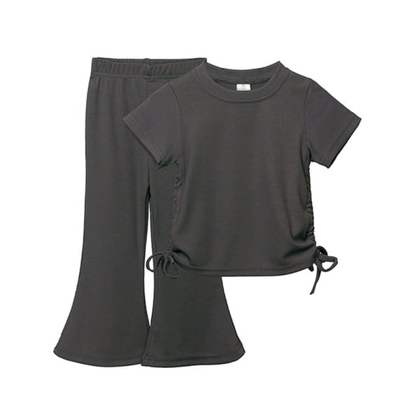 Kids Toddler Girl Clothes Short Sleeve Top Bell Bottom Flared Pants 2PC Summer Clothing Set 1-10 Years