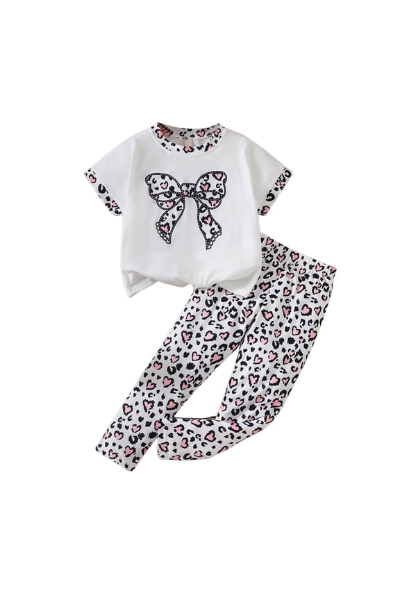 Kids Toddler Girl Fall Clothes Graphic Print Sweatshirt Pullover Leopard Flared Pants 2Pcs Winter Outfits (White, 5 Years)