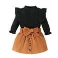 thumbnail image 1 of Kids Toddler Girl Fall Outfit Winter Long Sleeve Turtleneck Sweater Top Brown Belt Mini Skirt with Pocket 12M-6Y, 1 of 5