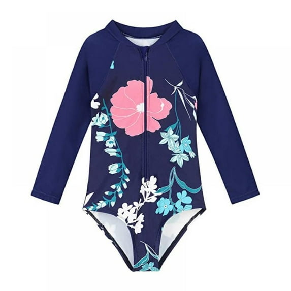 Kids Toddler Girl Swimsuit Rashguard Long Sleeve One-Piece Sun Protection Swimwear