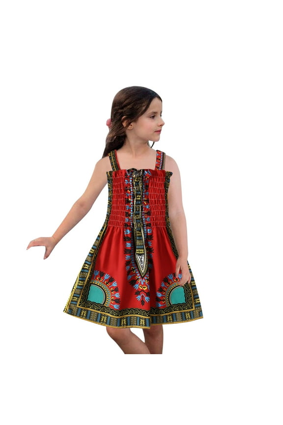 Kids Toddler Girls African Clothes Dashiki Ankara Dress Baby Girls Sleeveless Dress Summer Beach Sundress