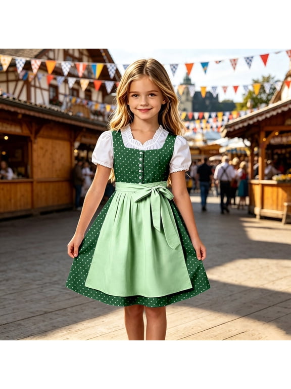 Kids Toddler Girls Bavarian Dirndl Dress with Apron 7-8 Years