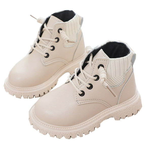 Kids Toddler Girls Boys PU Leather Ankle Boots Lace Up Waterproof Combat Shoes