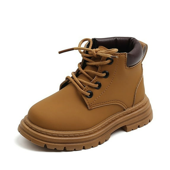 Kids Toddler Girls Boys PU Leather Ankle Boots Lace Up Waterproof Combat Shoes
