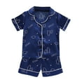 thumbnail image 1 of Kids Toddler Girls Boys Satin Pajamas Set Summer 2 Piece PJs Sets Button Down Shirt Top with Shorts Short Sleeve Sleepwear Outfits, 1 of 11