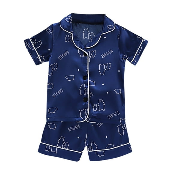 Kids Toddler Girls Boys Satin Pajamas Set Summer 2 Piece PJs Sets Button Down Shirt Top with Shorts Short Sleeve Sleepwear Outfits
