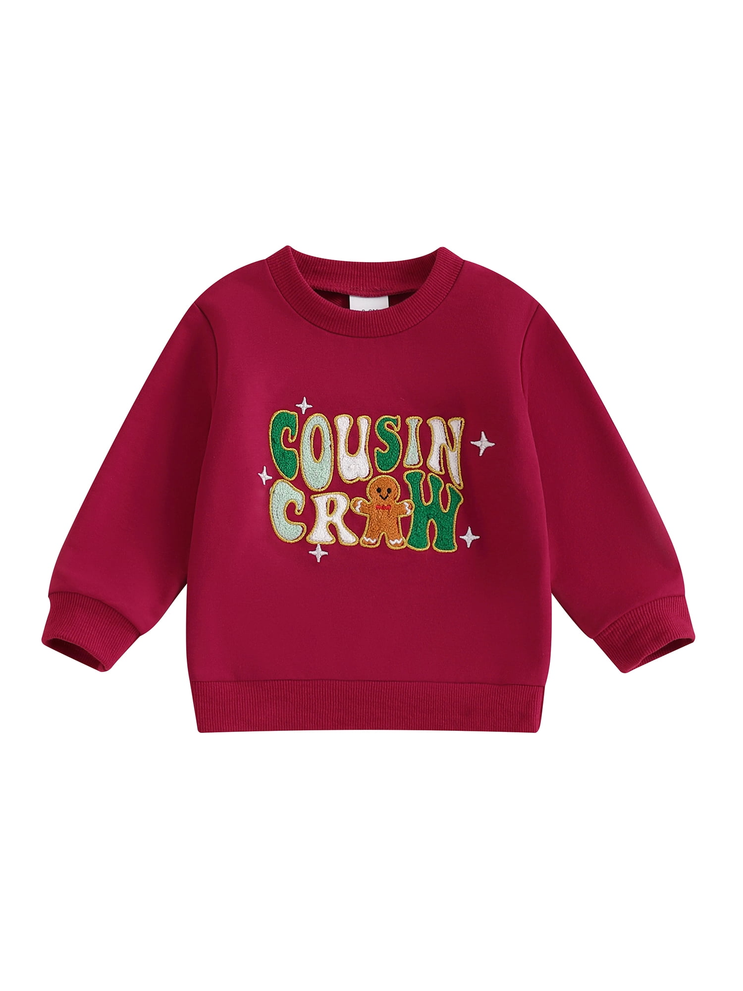 Kids Toddler Girls Boys Sweatshirt, 6 12 18 24 Months 2T 3T 4T 5T 6T 7T 8T 9T 10T 11T Long Sleeve Crew Neck Embroidery Letters Gingerbread Man Hoodie Pullover Christmas Costume for Boys Girls