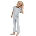 thumbnail image 1 of Kids Toddler Girls Clothes Solid Short Sleeve Drawstring Top + Flare Leg Pants Outfits 2pcs Summer Clothing Set, 1 of 7