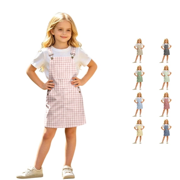 Kids Toddler Girls Dress Gingham Check Pattern Sleeveless Square Neck Suspender Dresses for Summer Vacation Outing Casual Boho Sundress