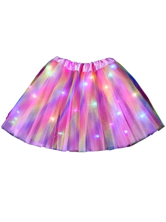 Kids Toddler Girls Dress Light Up Glowing Rainbow Tulle Tutu Skirt for Themed Party Dance Performance Celebration Outing Cute Princess Dress
