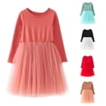 thumbnail image 1 of Kids Toddler Girls Dress Long Sleeve Crew Neck Tulle Patchwork Skater Dresses for Casual Vacation Outing Cute Princess Dress, 1 of 4
