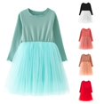thumbnail image 1 of Kids Toddler Girls Dress Long Sleeve Crew Neck Tulle Patchwork Skater Dresses for Casual Vacation Outing Cute Princess Dress, 1 of 4