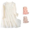 thumbnail image 1 of Kids Toddler Girls Dress Ribbed Stitching Mesh Long Sleeve Crew Neck A-Line Dresses for Summer Vacation Casual Beach Fall Dress, 1 of 4