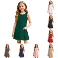 thumbnail image 1 of Kids Toddler Girls Dress Solid Color Sleeveless Front Pocket Pinafore Dresses Campus Casual School Uniform Sundress, 1 of 6