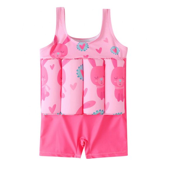 Kids Toddler Girls Floatation Swimsuit Buoyancy Cute Cartoon Rabbit Baby Float Suit Swim Vest One Piece Swimwear Bathing Suit 2-9T