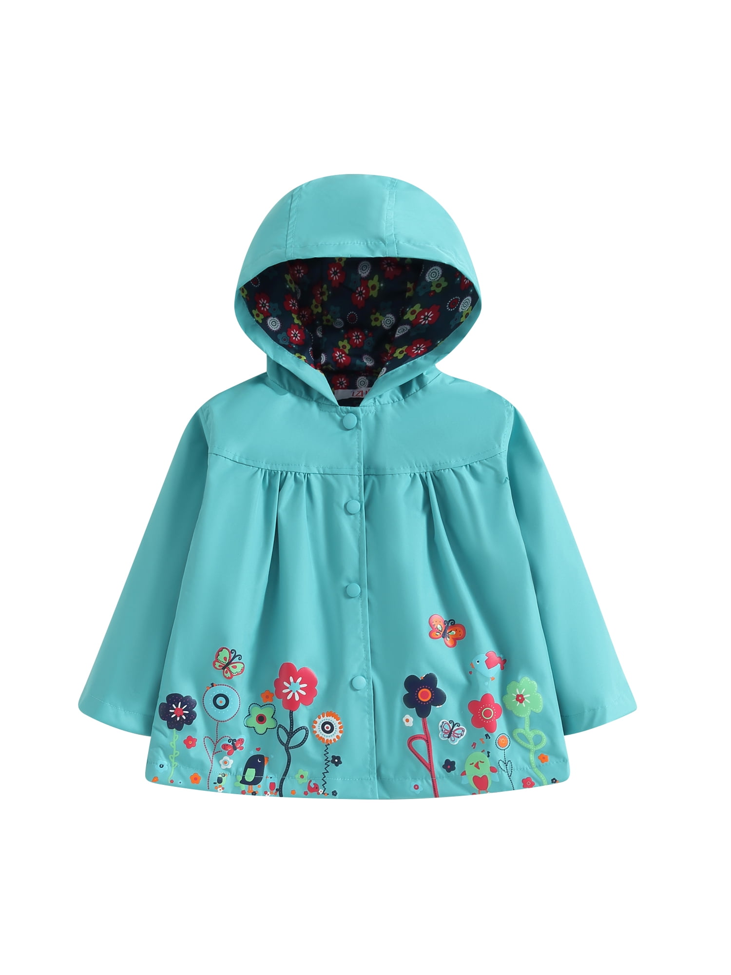 Kids Toddler Girls Flowers Hooded Waterproof Windproof Raincoat Jacket ...