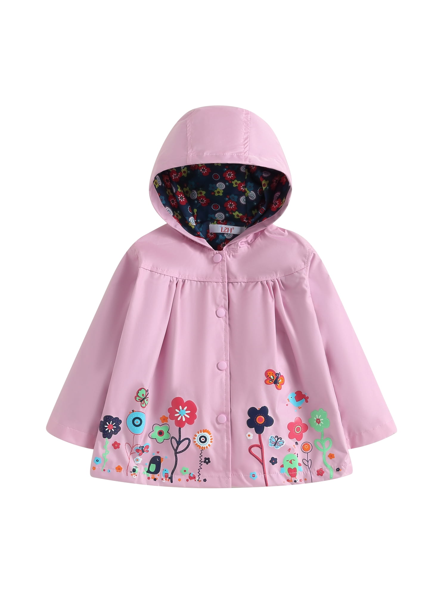 Kids Toddler Girls Flowers Hooded Waterproof Windproof Raincoat Jacket ...