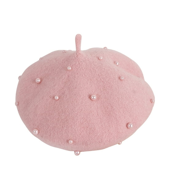 Kids Toddler Girls French Beret Beanie Cap Princess Pearl Headwear Soft Warm Wool Hat