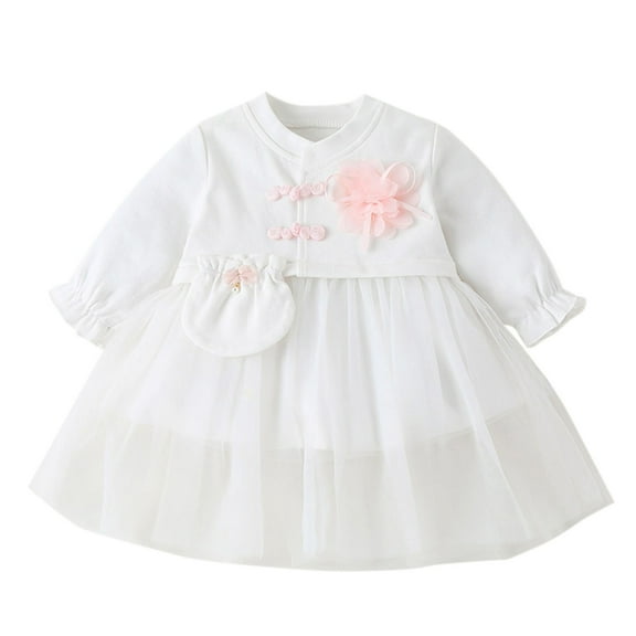 Kids Toddler Girls Solid Spring Winter Lace Long Sleeve Warm THick Tulle Princess Dress Clothes