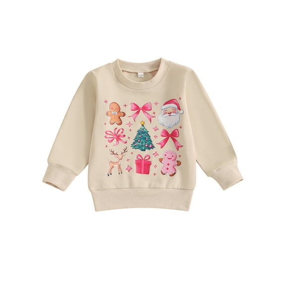 Kids Toddler Girls Sweatshirt,6 12 18 24 Months 2T 3T 4T Long Sleeve Crew Neck Bow Print Pullover Hoodie Christmas Costume