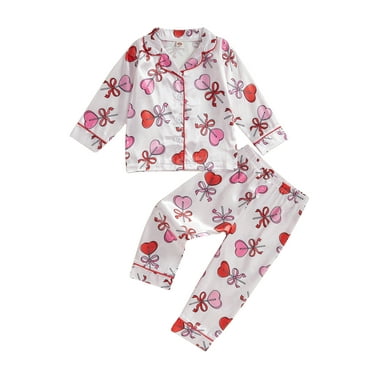 Kids Toddler Girls Valentine's Day Pajamas Set 18 24 Months 2T 3T 4T 5T 6T Heart Print Long Sleeve Shirts Tops Long Pants 2 Pieces Lounge Suit Sleepwear