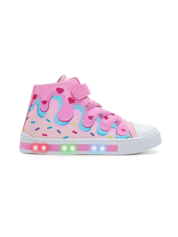 Girls Pink Sneakers Light Up Flashing Shoes Toddler Easy Fasten High Top Canvas Sneaker Little Kid Size 11