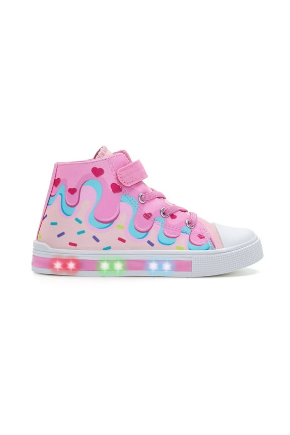 Girls Pink Sneakers Light Up Flashing Shoes Toddler Easy Fasten High Top Canvas Sneaker Little Kid Size 12