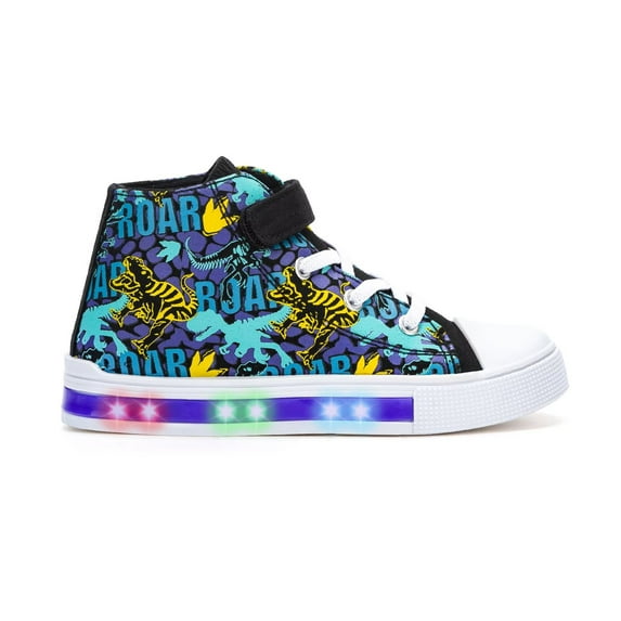 EUXTERPA Boys Dinosaur Sneakers Light Up Flashing Shoes Kids Easy Fasten High Top Canvas Sneaker Toddler Size 10