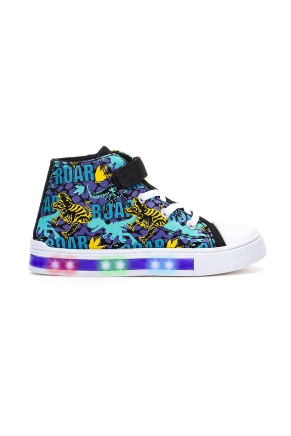 Boys Dinosaur Sneakers Light Up Flashing Shoes Toddler Easy Fasten High Top Canvas Sneaker Big Kid Size 3